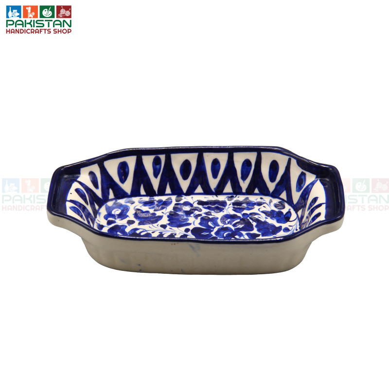 Blue Pottery Oval Dish
