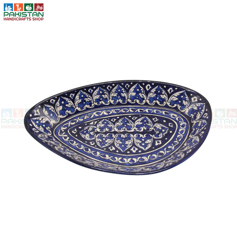 Blue Pottery Oval Dish