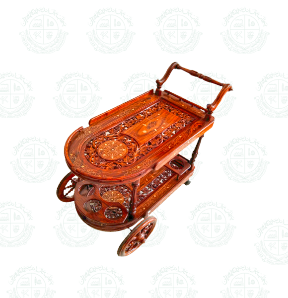 Tea Trolley D-Shape Carving Brass Work