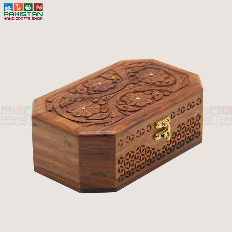 Wooden Jewellery Box With Stone