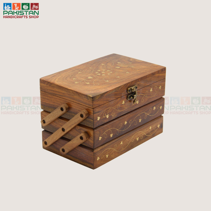 Wooden Jewellery Box With Three  Layer